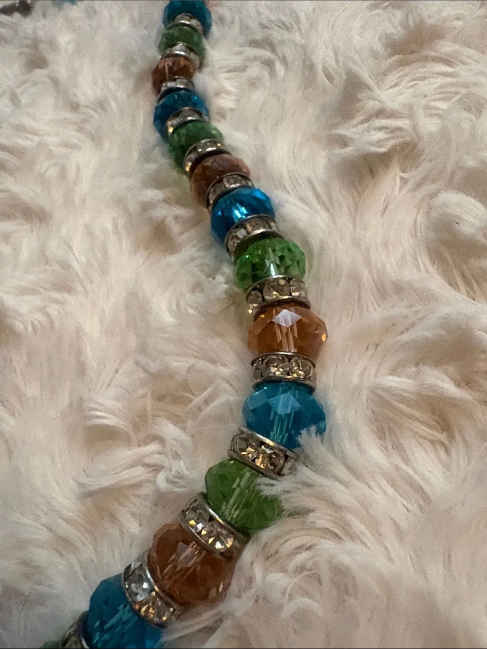 Multicolor Crystal Beaded Necklace - Blue, Green & Amber-pink